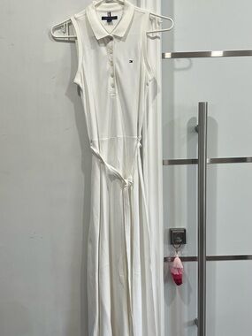 Tommy Hilfiger White Sleeveless Polo Maxi Dress with Self-Tie